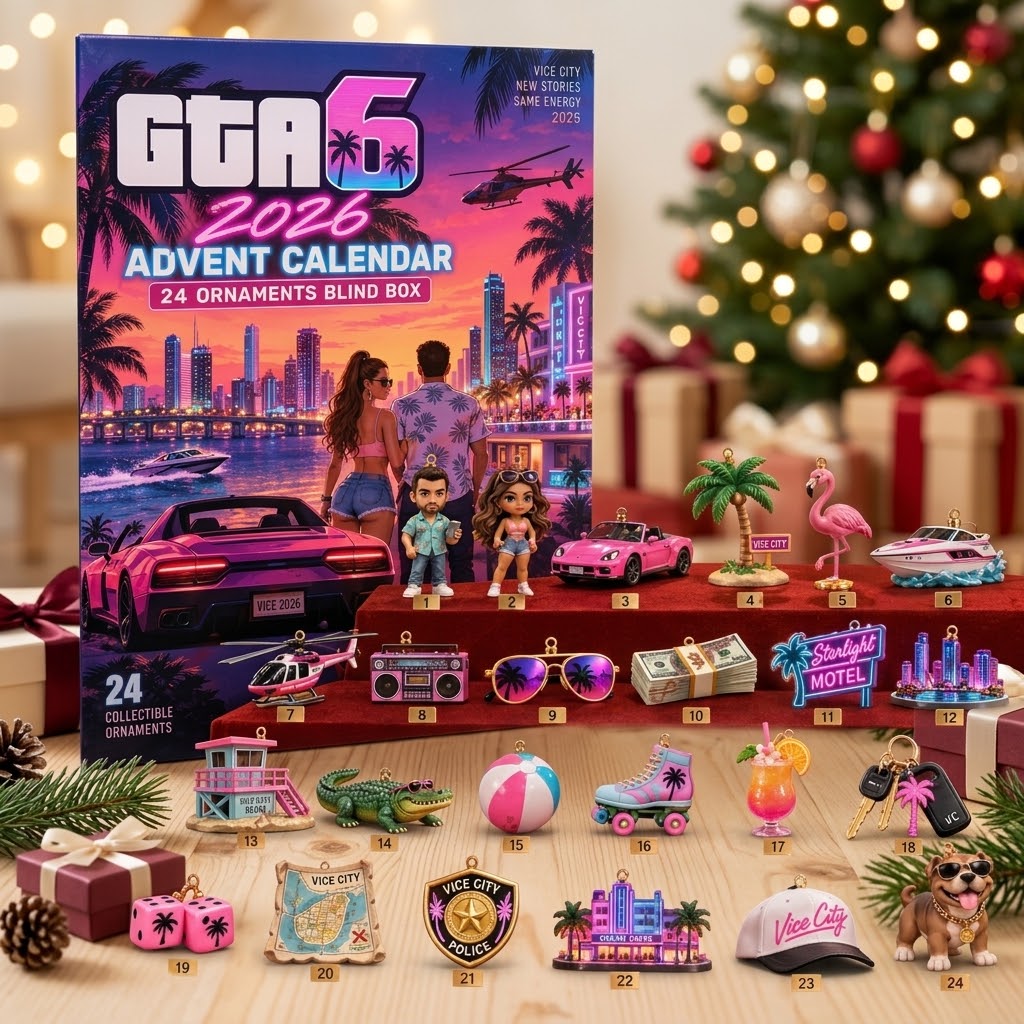 GTA 6 Vice City Advent Calendar 2026, 24 Collectible Christmas Ornaments, Retro Miami Gaming Countdown Box, Gamer Gift