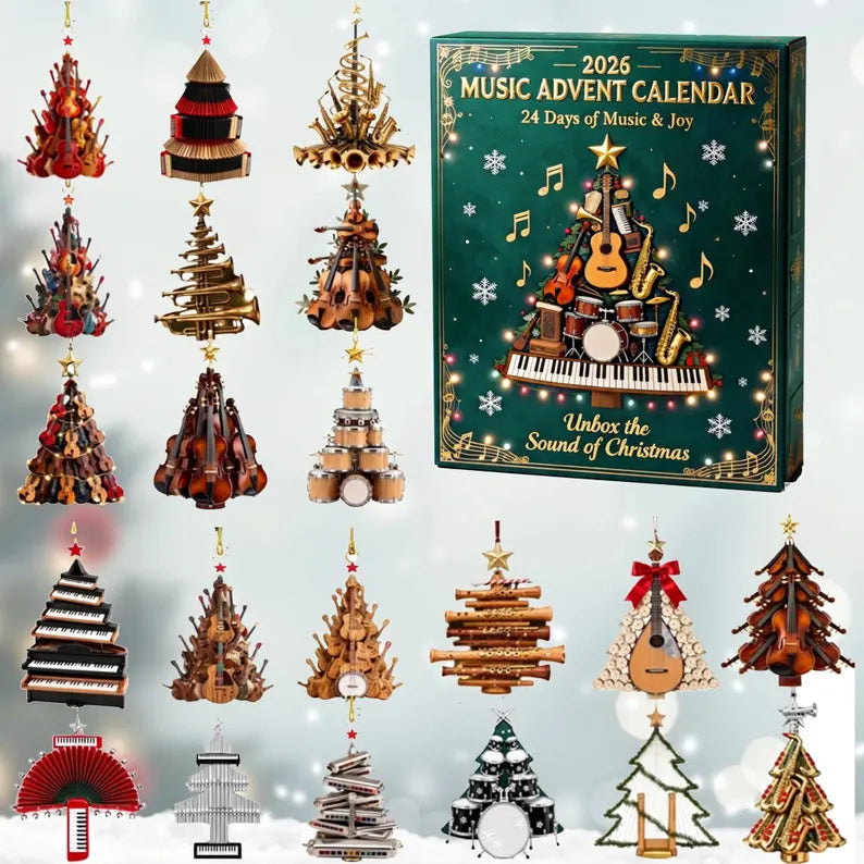 Music Advent Calendar 2026 – 24 Day Christmas Countdown with Musical Instrument Acrylic Ornaments, Orchestra & Musician Gift Box