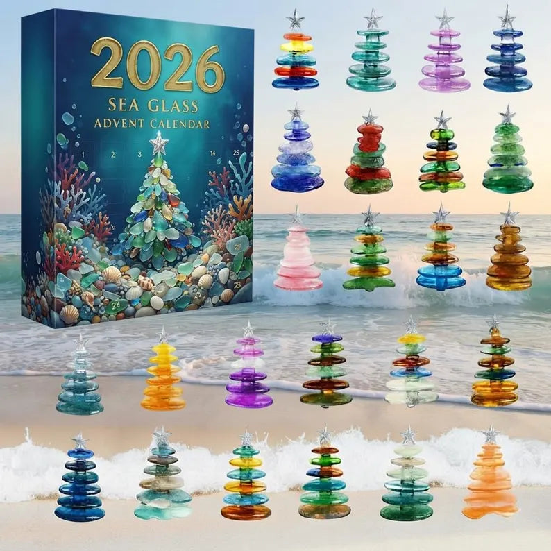 Sea Glass Advent Calendar 2026 – 24 Day Christmas Countdown with Coastal Beach Acrylic Ornaments, Ocean Lover Holiday Gift Box