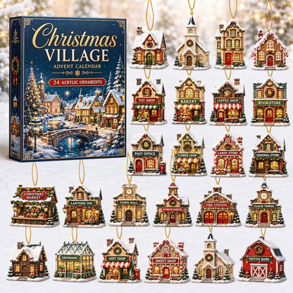 Christmas Village Advent Calendar 2026, 24 Acrylic Tiny Houses Ornaments, Winter Town Countdown Blind Box, Holiday Tree Hanging Decor Gift