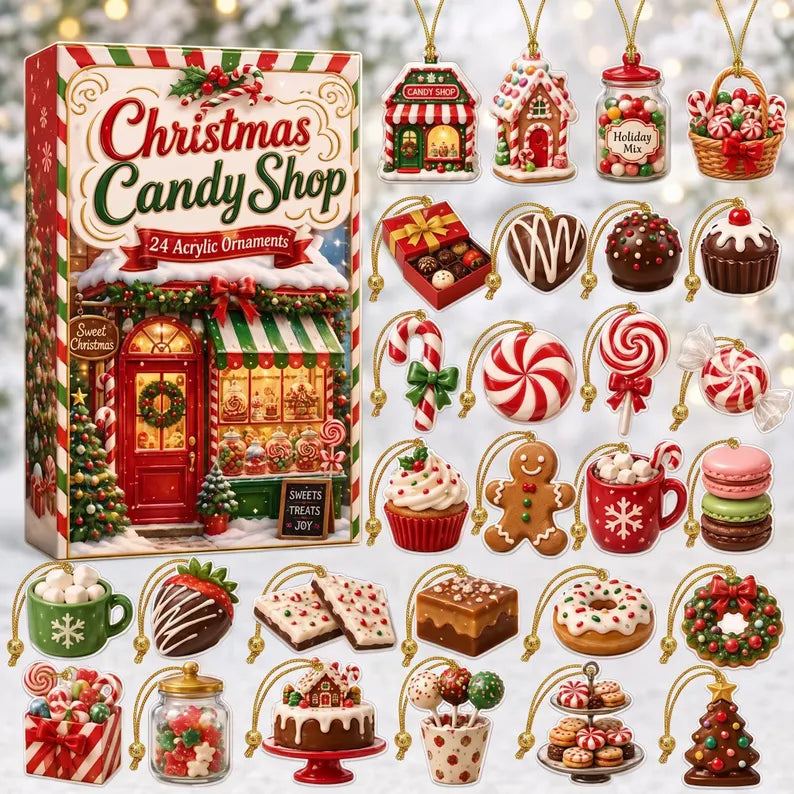 Christmas Candy Shop Advent Calendar 2026 – 24 Day Countdown with Cute Acrylic Ornaments, Pastel Sweet Treats Blind Box, Holiday Gift