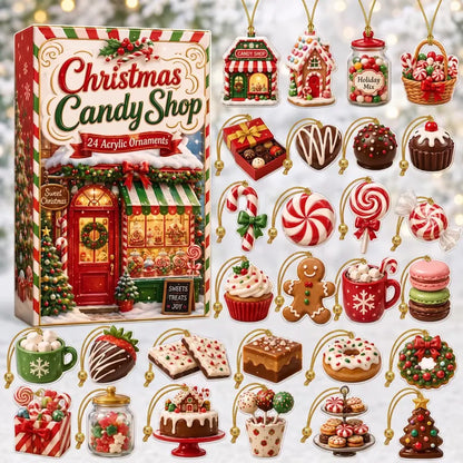 Christmas Candy Shop Advent Calendar 2026 – 24 Day Countdown with Cute Acrylic Ornaments, Pastel Sweet Treats Blind Box, Holiday Gift