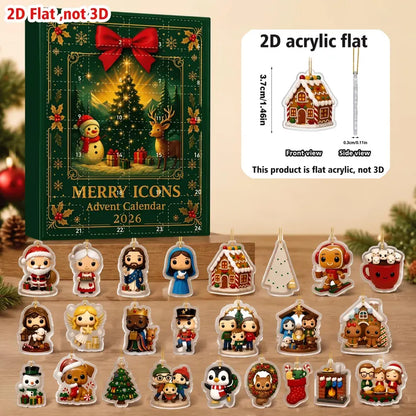 Merry Icons Advent Calendar 2026 – 24 Day Christmas Countdown, Cute 2D Acrylic Ornaments, Nativity & Holiday Blind Box Gift