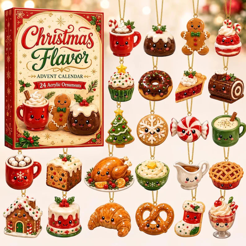 Christmas Flavor Advent Calendar 2026 – 24 Day Christmas Countdown with Cute Food Acrylic Ornaments, Holiday Treats Blind Box Gift