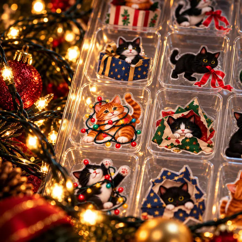 Personalized Cat Advent Calendar 2026 – 24 Day Christmas Countdown with Cute Kitty Acrylic Ornaments, Custom Cat Lover Holiday Gift