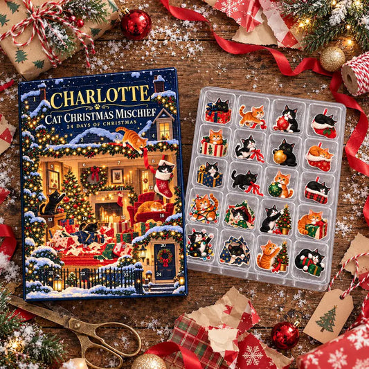 Personalized Cat Advent Calendar 2026 – 24 Day Christmas Countdown with Cute Kitty Acrylic Ornaments, Custom Cat Lover Holiday Gift