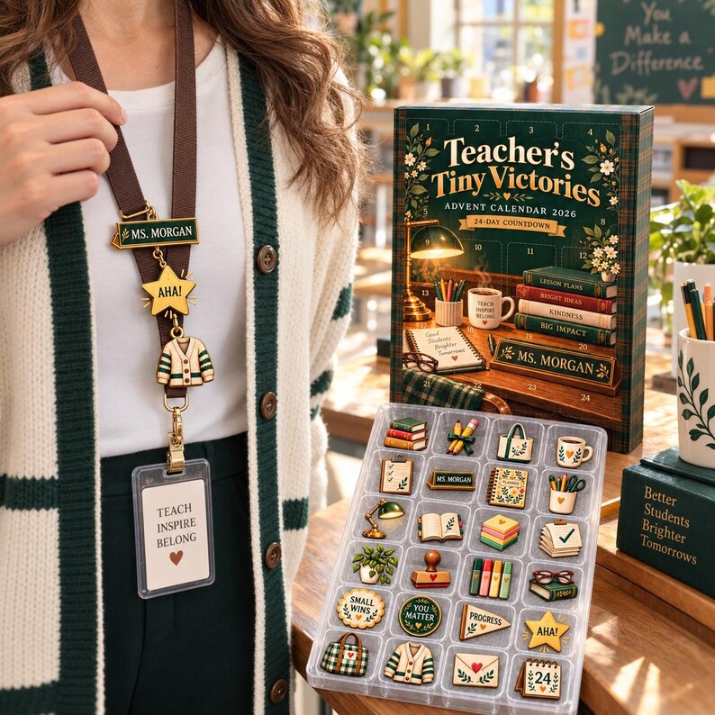 Tiny Victories Teacher Advent Calendar, 24 Keepsake Charms for Educators