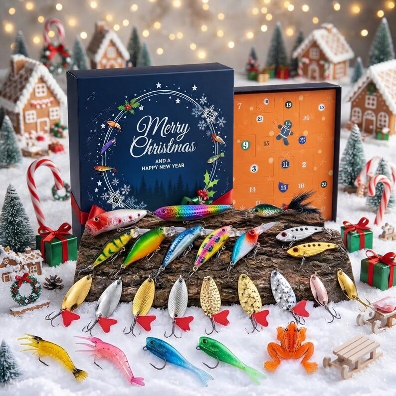 Fishing Advent Calendar 2026 Christmas - 24 Days Lures Advent Calendar for Fisher Adult Men Teen Boys - 2026 Xmas Countdown Surprise Gift