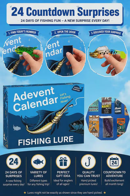 24 Days Fishing Advent Calendar - Christmas Countdown with Fishing Lures - Gift for Fisherman, Angler, Dad or Husband