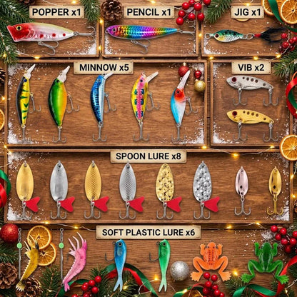 24 Days Fishing Advent Calendar - Christmas Countdown with Fishing Lures - Gift for Fisherman, Angler, Dad or Husband
