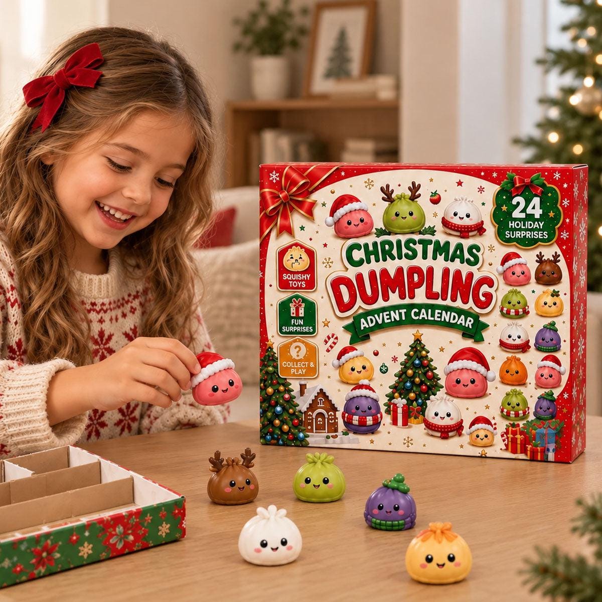 Dumpling Squishy Advent Calendar, 24 Day Christmas Countdown, Mini Squishy Fidget Toys, Kids Christmas Gift, Stocking Stuffer, Holiday Gift
