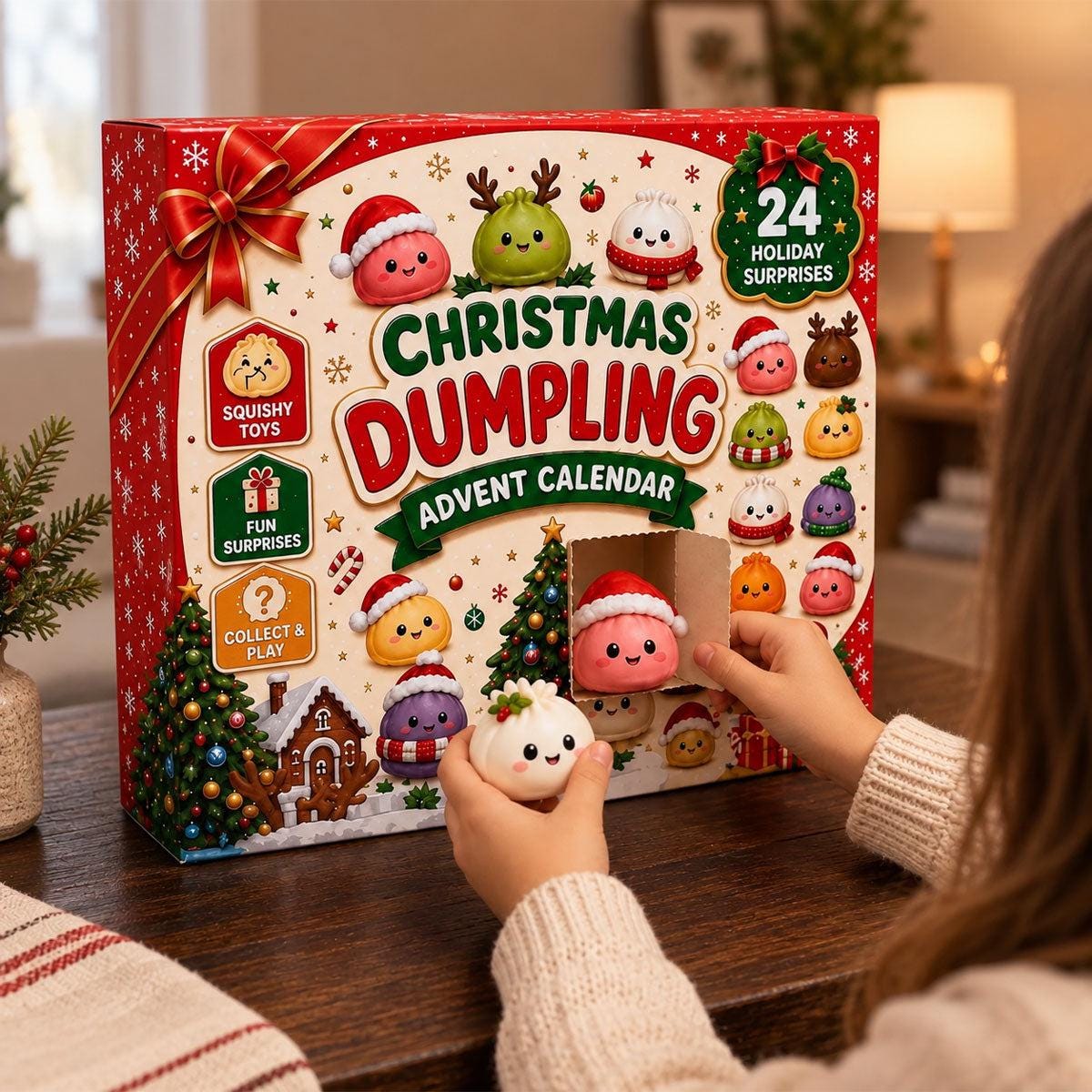 Dumpling Squishy Advent Calendar, 24 Day Christmas Countdown, Mini Squishy Fidget Toys, Kids Christmas Gift, Stocking Stuffer, Holiday Gift