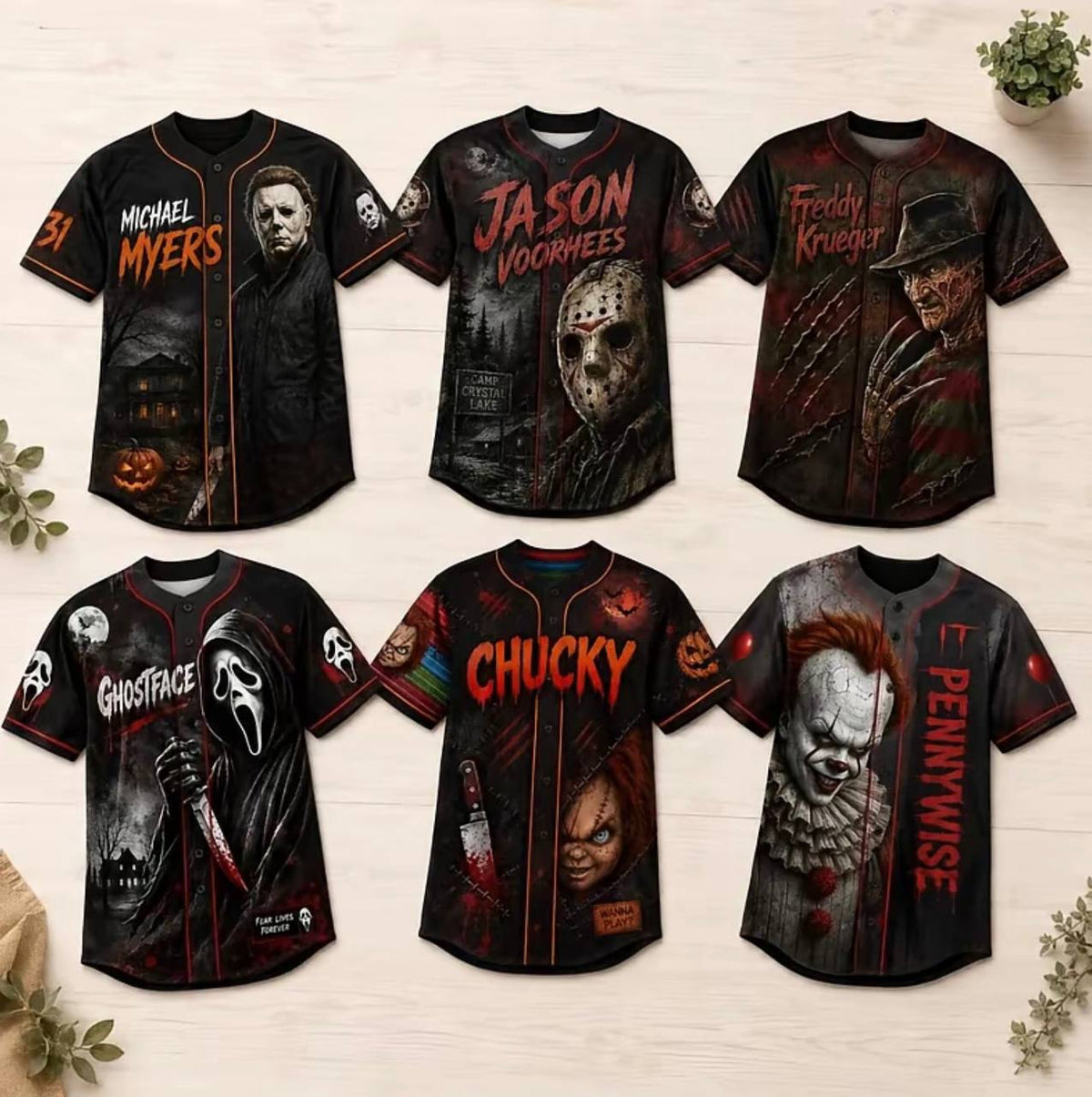 Horror Slasher Baseball Jersey, Classic Horror Movie Characters Shirt