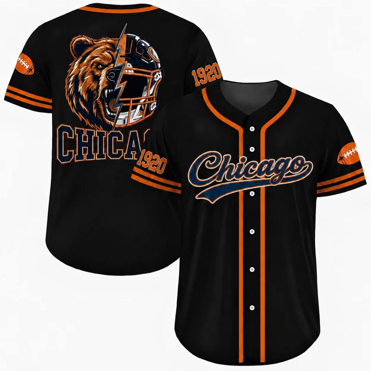 Football Team Baseball Jersey, Game Day Shirt for Football Lover, Black Orange Navy Baseball Jersey Uniform, Sport Casual Everyday Outfits - Colors Available