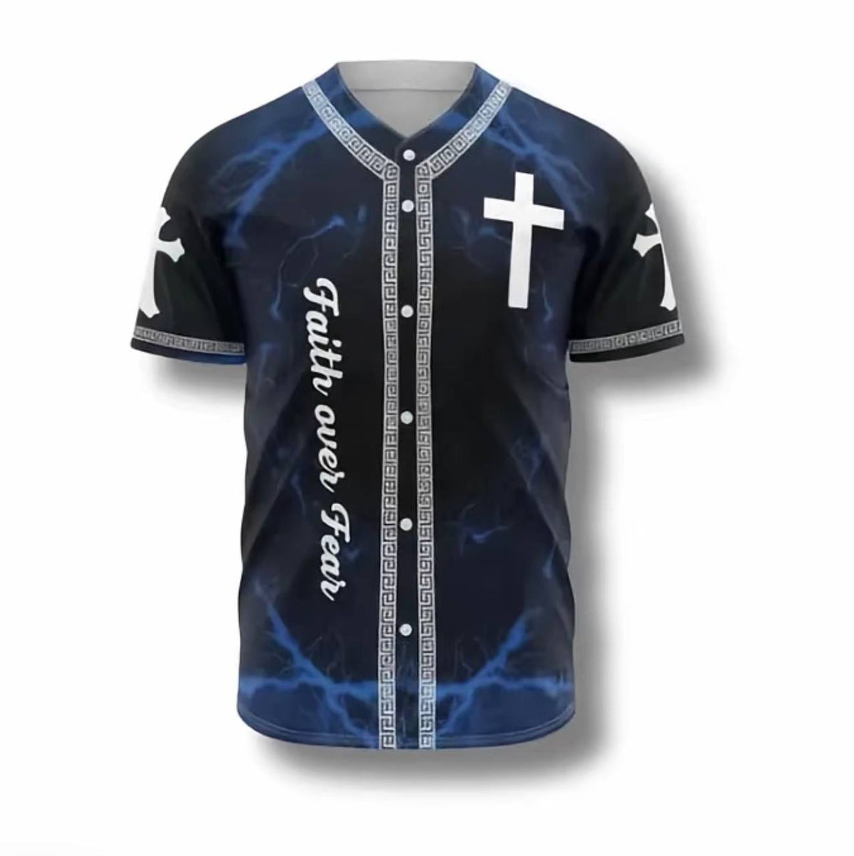 Faith Over Fear Christian Baseball Jersey, Way Maker Miracle Worker Cross Shirt, Religious Button Up Jersey for Men