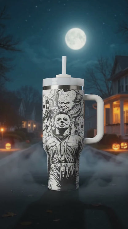 Horror Icons Stanley Tumbler – Engraved Halloween Cup – Custom Gift – 40oz