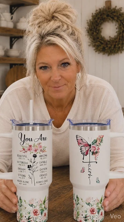 40oz Stainless Steel Insulated Portable Christian Tumbler with Handle, Straw & Lid - Religious Encouraging Gift for Mom on Mother's Day, Iced Tea Flask Kitchen Drinkware
