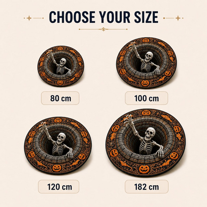 3D Skeleton Optical Illusion Round Rug Halloween Floor Mat Spooky Pumpkin Hole Carpet Scary Bottomless Pit Home Decor Halloween Party Rug